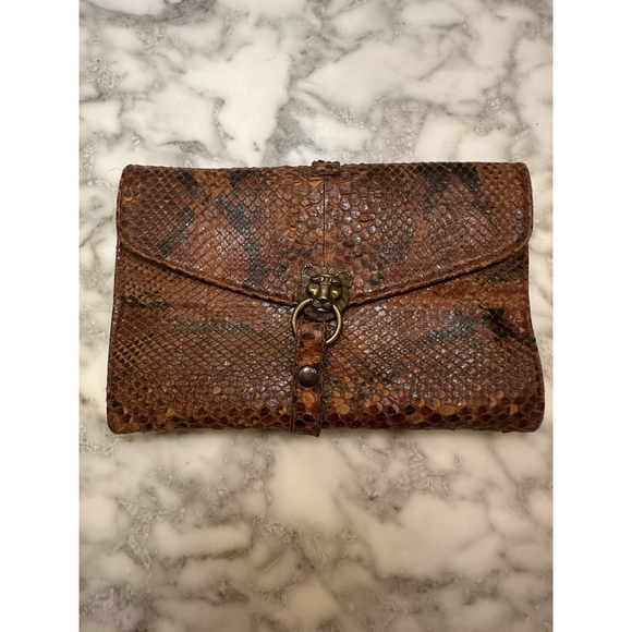 Unbranded Handbags - Vintage 1950s European Python Snakeskin Wallet Clutch w/ Lion Head Clasp MCM